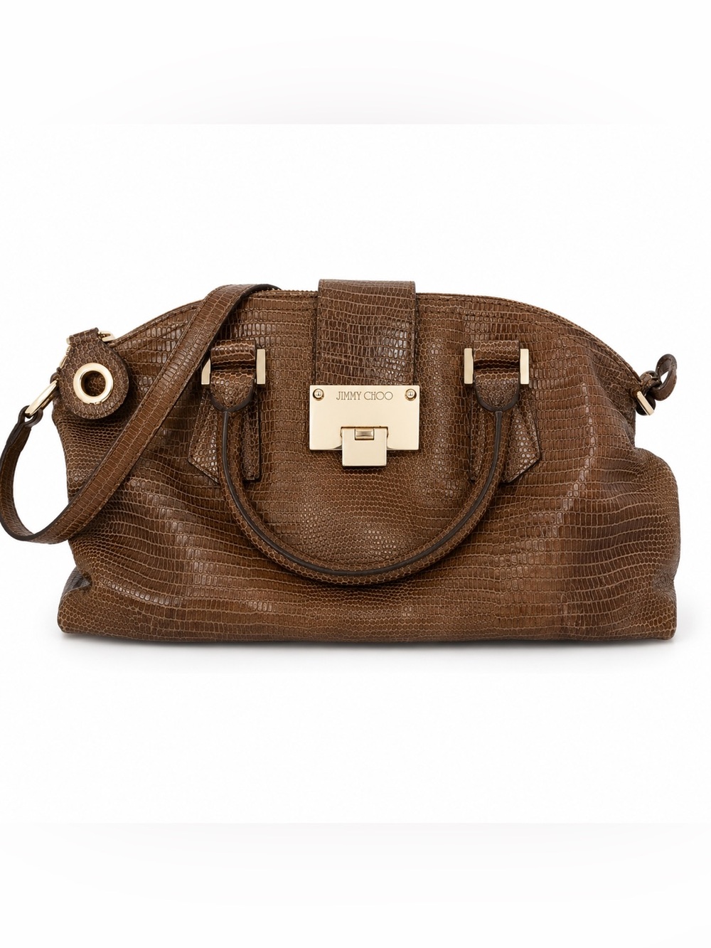 Jimmy Choo Rosa Satchel Cognac Lizard Embossed Leather Shoulder Bag